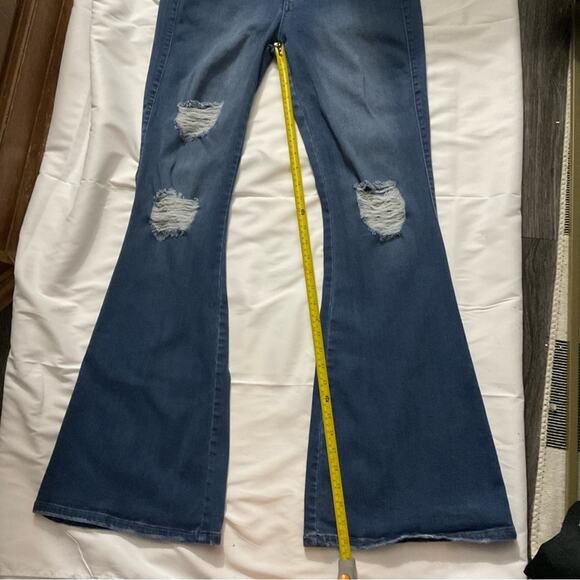 Fashion Nova Distressed Blue Wide Leg Bellbottoms 13 Juniors Classic Casual - Picture 7 of 10